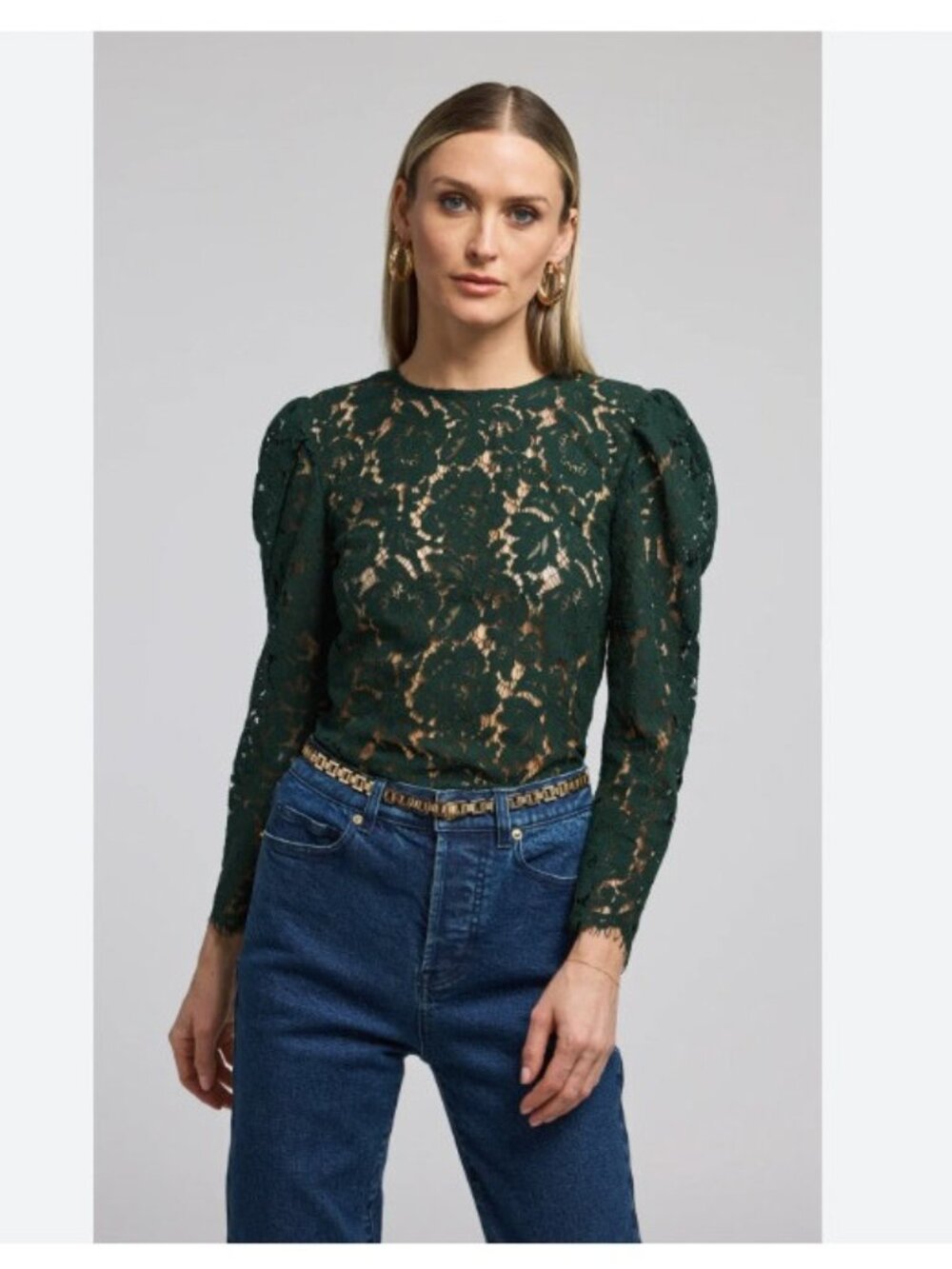 Generation Love Rue Lace Blouse Womens S Forest Green Floral Sheer Lace Top